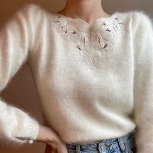 Soft angora sweater w/ beautiful cut-out neckline